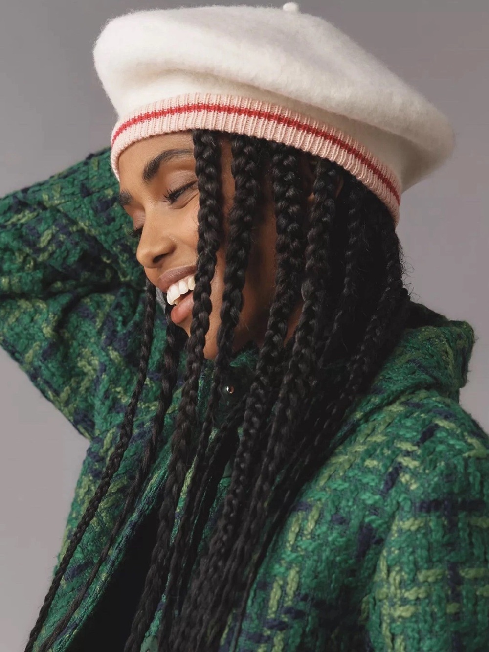 New Anthropologie Varsity Stripe White Wool Beret